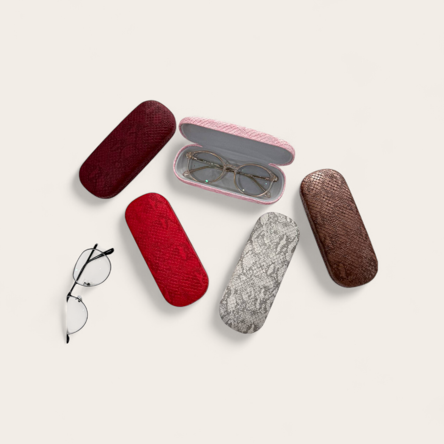 กล่องแว่นหนังเทียมลายหนังงู Premium